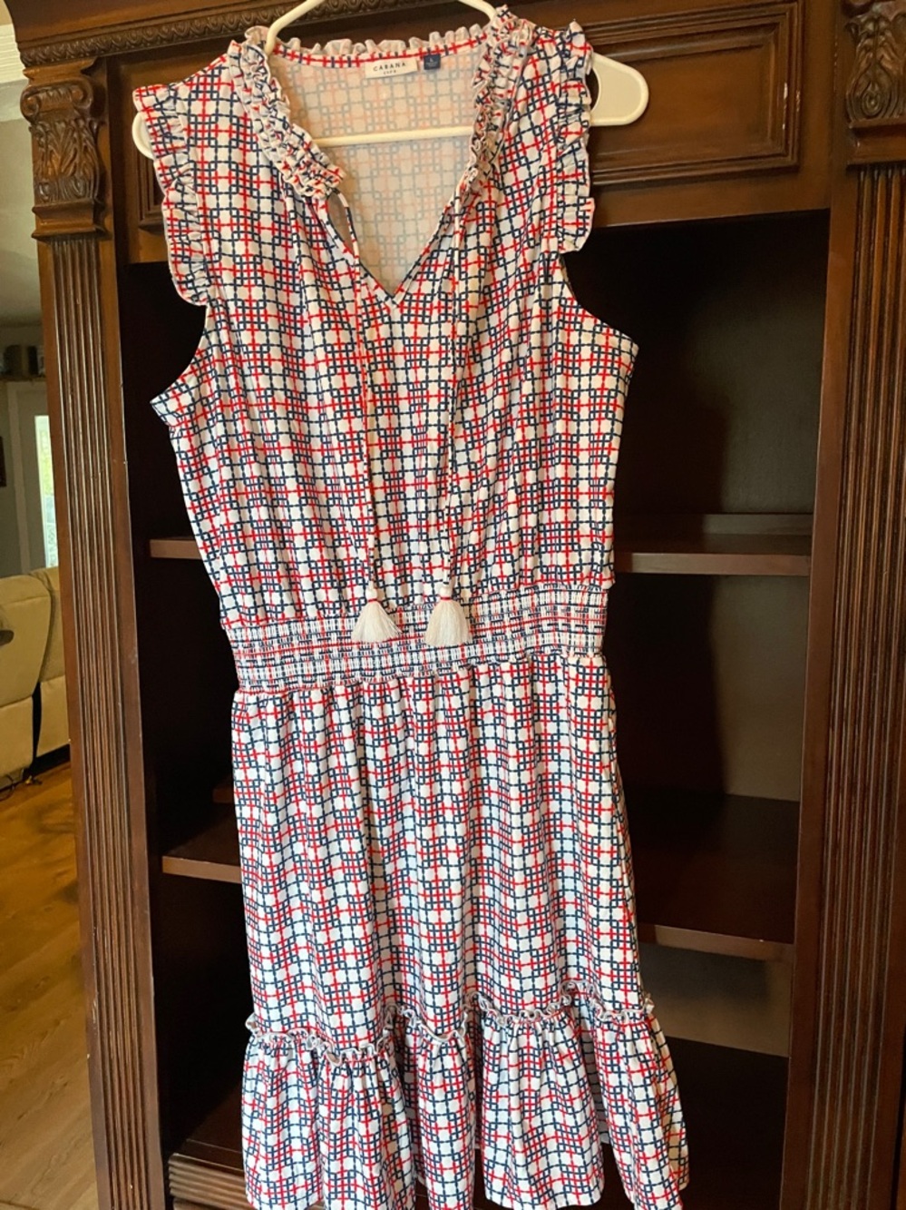 Woman’s Beautiful Red,White & Blue sleeveless Dress Plaid Ruffle Sundress